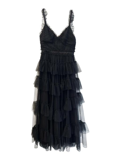 Betsey & Adam Size 2 Black Polyester Tooled Ruffled Cap Sleeve V Neck Dress Black / 2