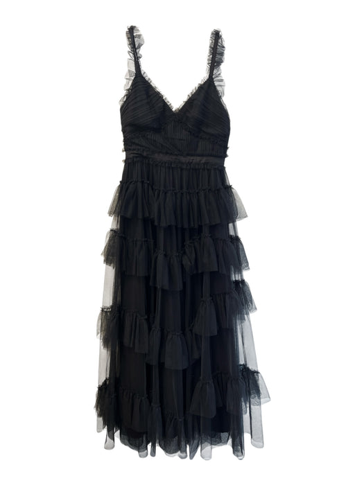 Betsey & Adam Size 2 Black Polyester Tooled Ruffled Cap Sleeve V Neck Dress Black / 2