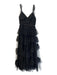 Betsey & Adam Size 2 Black Polyester Tooled Ruffled Cap Sleeve V Neck Dress Black / 2