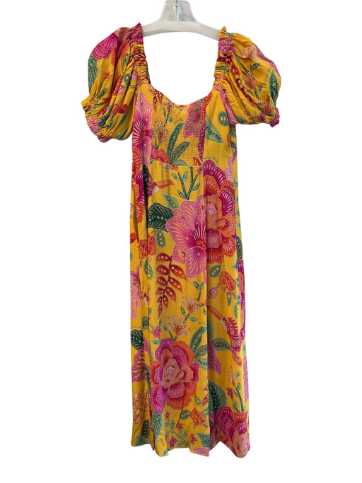 Farm Rio Size XS Yellow & Pink Viscose Short Sleeve Floral Print Dress Yellow & Pink / XS