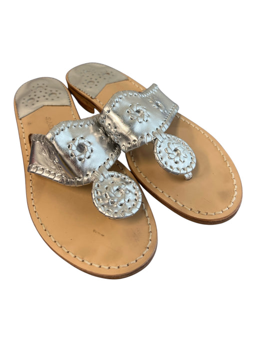 Jack Rogers Shoe Size est 6 Silver & Brown Manmade Material Thong Strap Shoes Silver & Brown / est 6