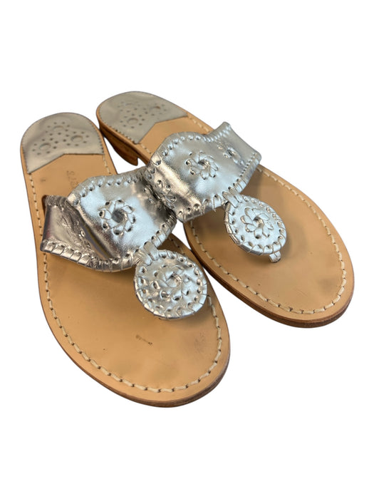 Jack Rogers Shoe Size est 6 Silver & Brown Manmade Material Thong Strap Shoes Silver & Brown / est 6