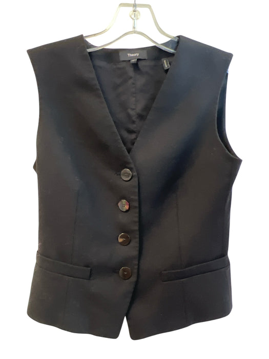 Theory Size 00 Black Wool Blend Stretch Solid 4 Button Tailored Vest Black / 00