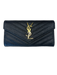 Yves Saint Laurent Black Leather goldtone hardware Logo Snap Flap Wallets Black