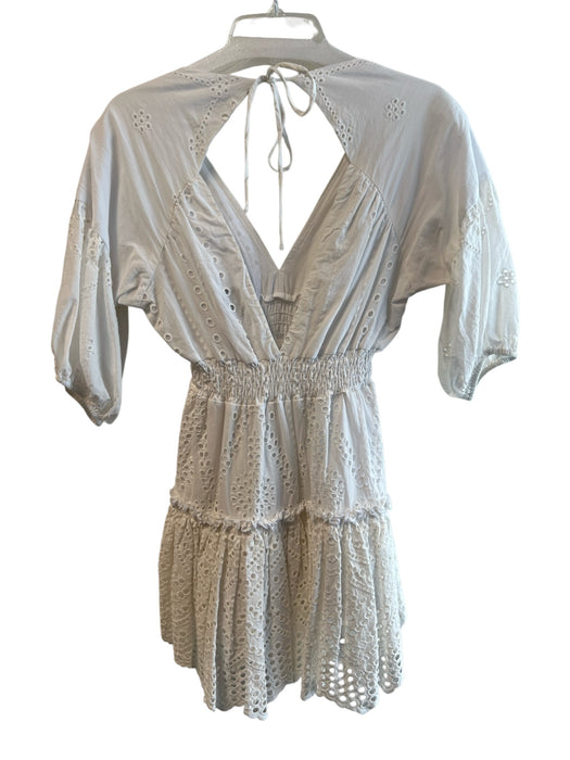 Misa Size XS White Cotton Eyelet Deep V Neck & Back Half Sleeve Dress White / XS