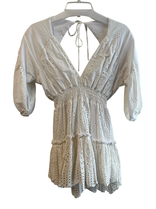 Misa Size XS White Cotton Eyelet Deep V Neck & Back Half Sleeve Dress White / XS