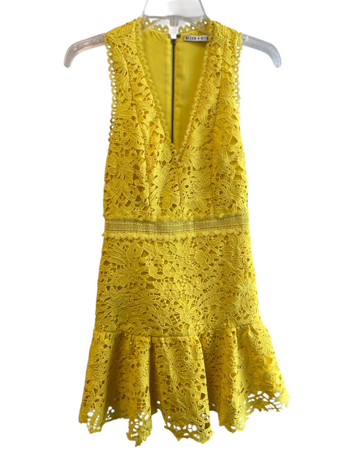 Alice & Olivia Size 0 Yellow Polyester V Neck Back Zip Sleeveless Overlay Dress Yellow / 0