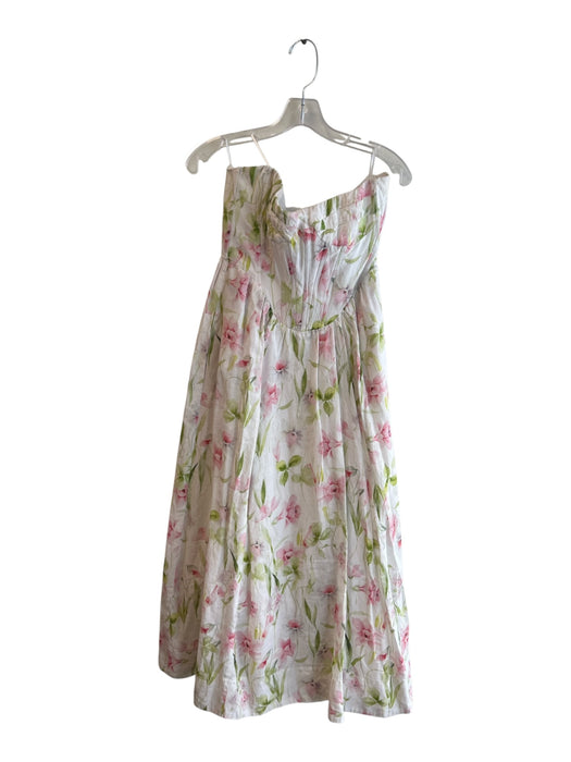 Bardot Size S Cream multi Cotton Strapless Boned Back Zip Floral Dress Cream multi / S
