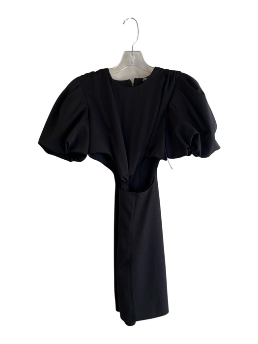Zara Size S Black Polyester Round Neck Short Puff Sleeve Open Sides Dress Black / S