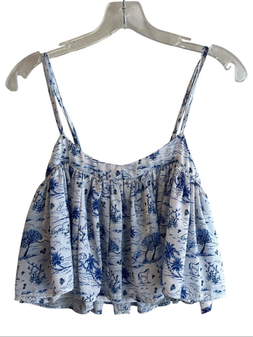 Koch Size XS White & Blue Polyester Spaghetti Strap Cropped Babydoll Top White & Blue / XS