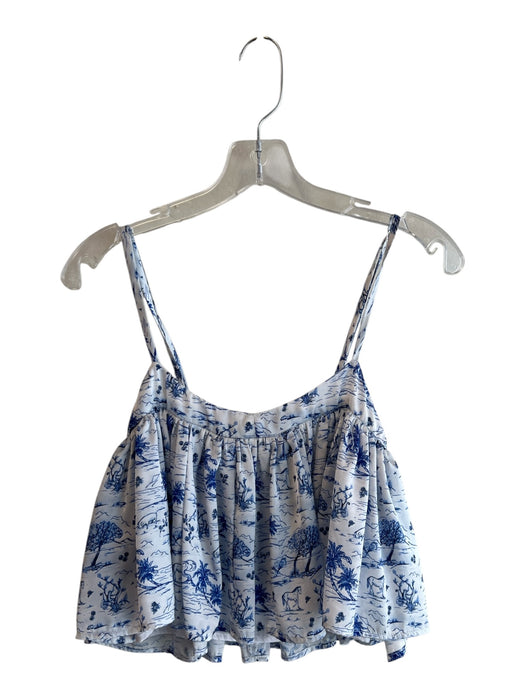 Koch Size XS White & Blue Polyester Spaghetti Strap Cropped Babydoll Top White & Blue / XS