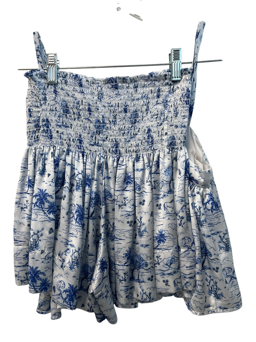 Koch Size XS White & Blue Polyester Shirred Waist Wide Leg Above knee Shorts White & Blue / XS