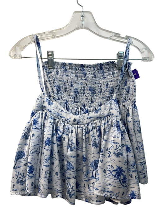 Koch Size XS White & Blue Polyester Shirred Waist Wide Leg Above knee Shorts White & Blue / XS