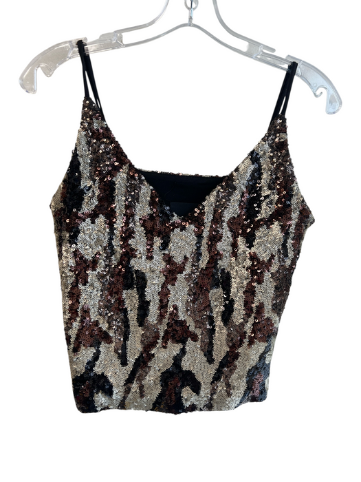 Le Superbe Size XS Beige Polyester Sequin Spaghetti Strap Animal Print Top Beige / XS