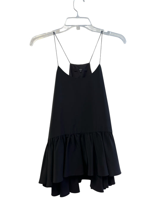 Tibi Size 4 Black Silk Spaghetti Strap Ruffle Hem Scoop Neck Top Black / 4