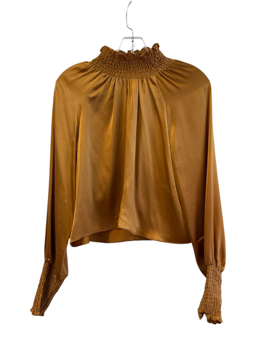 Amanda Uprichard Size Medium Brown Silk Long Sleeve High Neck Elastic Hem Top Brown / Medium