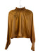 Amanda Uprichard Size Medium Brown Silk Long Sleeve High Neck Elastic Hem Top Brown / Medium