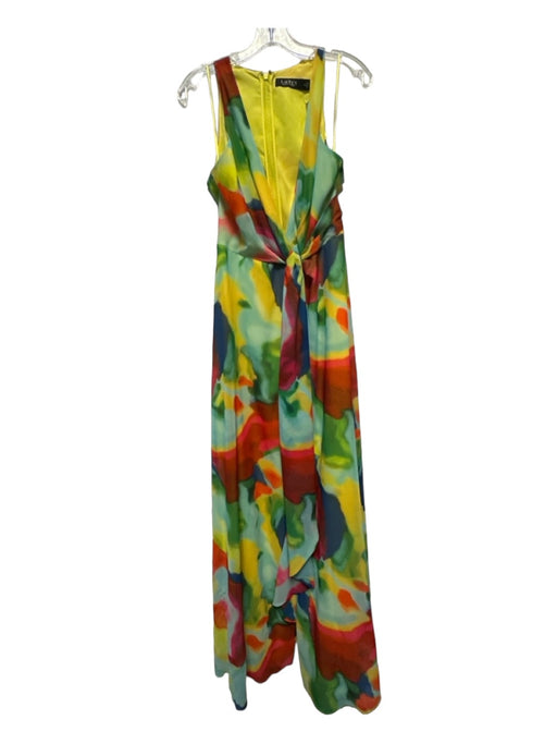 Lauren Ralph Lauren Size 8 Multi Polyester Sleeveless Tie Dye Front Tie Gown Multi / 8