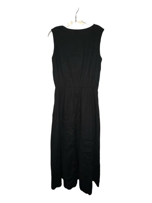 Vince Size M Black Linen Blend Sleeveless V Neck Side Ties Maxi Dress Black / M