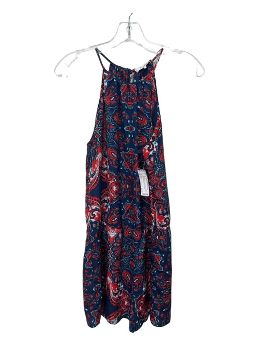 Parker Size L Navy & Red Polyester Paisley Round Neck Sleeveless Romper Navy & Red / L