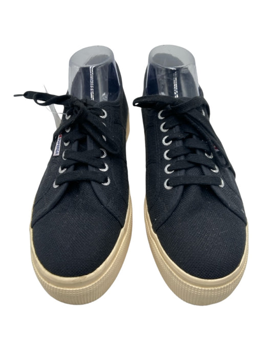 Superga Shoe Size 41.5 Black & Beige Canvas Lace Up Low Top Platform Sneakers Black & Beige / 41.5