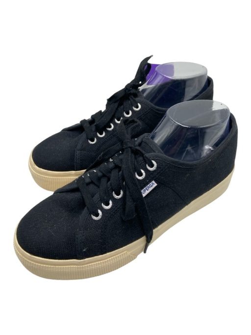 Superga Shoe Size 41.5 Black & Beige Canvas Lace Up Low Top Platform Sneakers Black & Beige / 41.5