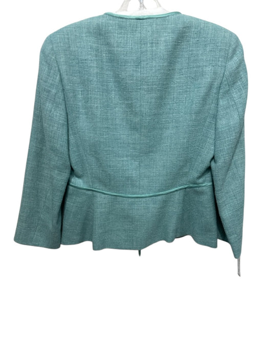 MaxMara Size 6 Teal Linen Blend Shoulder Pads Tie Detail Long Sleeve Jacket Teal / 6