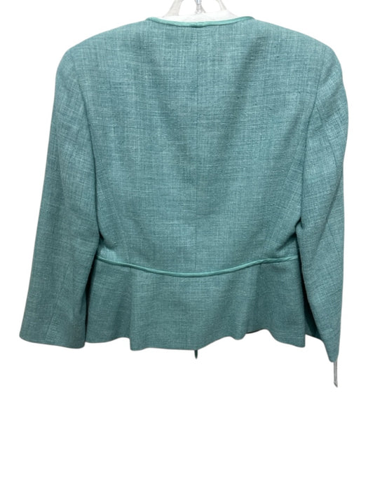 MaxMara Size 6 Teal Linen Blend Shoulder Pads Tie Detail Long Sleeve Jacket Teal / 6