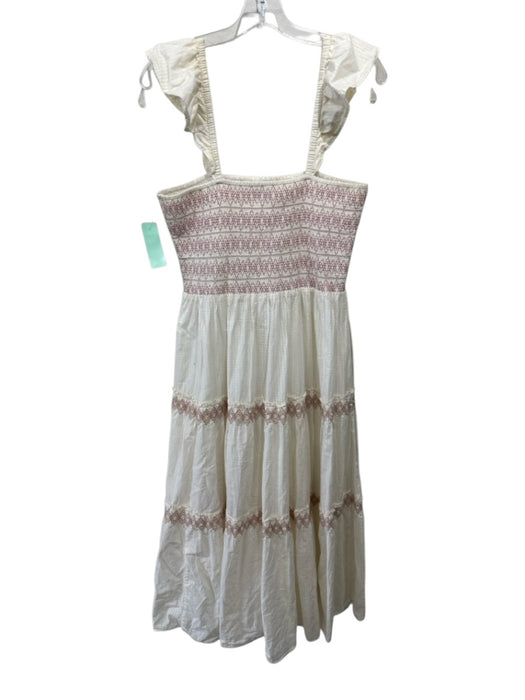 Madewell Size S Cream & pink Cotton Tiered smocked Ruffle Pockets Dress Cream & pink / S