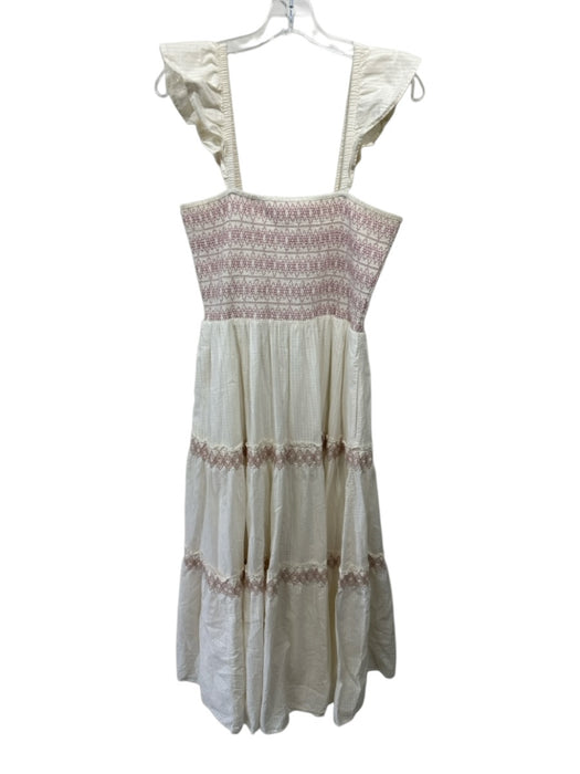 Madewell Size S Cream & pink Cotton Tiered smocked Ruffle Pockets Dress Cream & pink / S