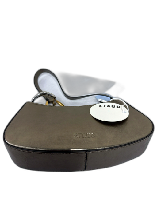 Staud Bronze Leather Metallic Mixed Metal Hardware Zip Top Shoulder Bag Bronze