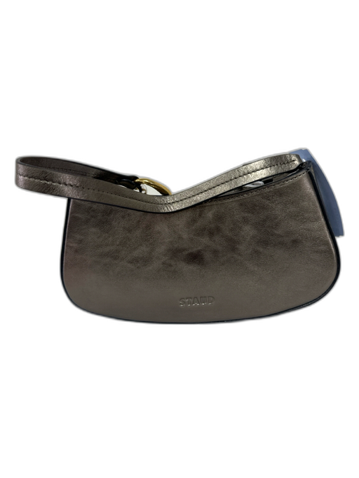 Staud Bronze Leather Metallic Mixed Metal Hardware Zip Top Shoulder Bag Bronze