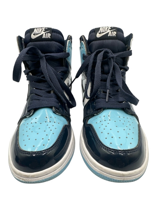Air Jordan Shoe Size 8 Blue, Navy, White Patent Leather High Top Sneakers Blue, Navy, White / 8