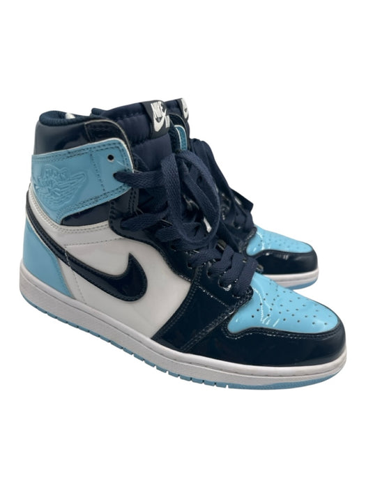 Air Jordan Shoe Size 8 Blue, Navy, White Patent Leather High Top Sneakers Blue, Navy, White / 8