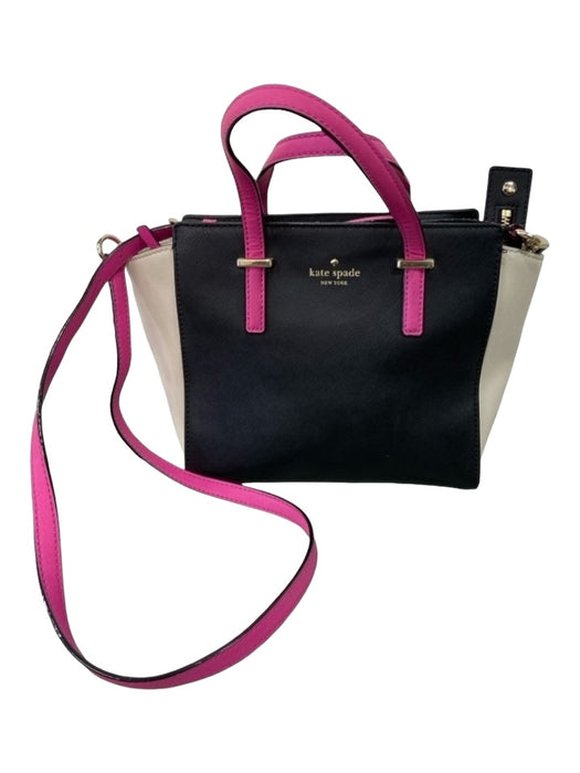 Kate Spade Black White Purple Saffiano Leather Gold hardware Colorblock Bag Black White Purple / S