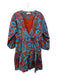 Rhode Size Large Red & Blue Missing Fabric V Neck All Over Print Dress Red & Blue / Large