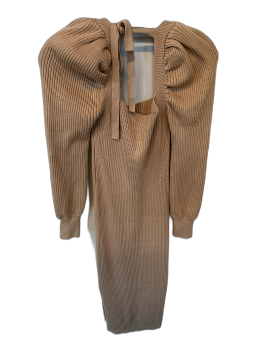 Charles Henry Size Xs Tan Viscose Blend Long Sleeve Ribbed Back Tie Maxi Dress