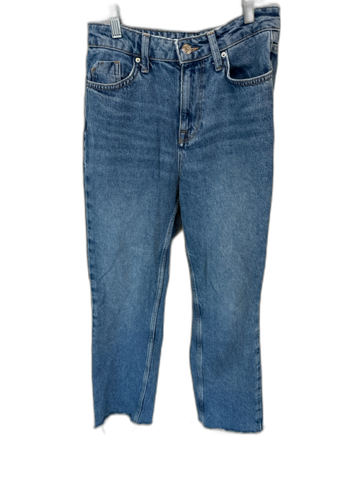 Zara Size 2 Med Dark Wash Cotton High Waist Straight Leg Jeans Med Dark Wash / 2