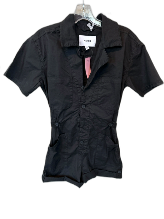 Pistola Size XS Black Cotton Short Sleeve Buttons Romper Black / XS
