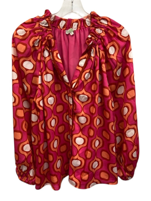 Jade Melody Tam Size M Pink, Orange & White Polyester Ogee Satin Button up Top Pink, Orange & White / M