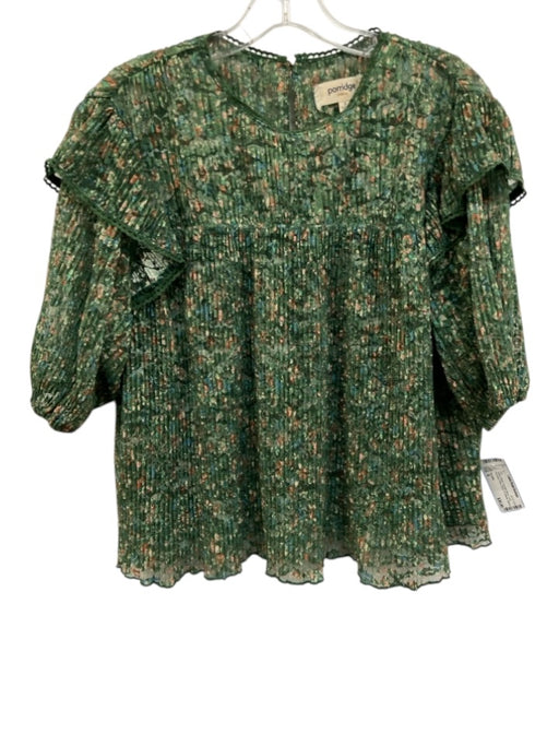 Porridge Size S Green & Multi Polyester Blend Lace Accordion Pleat Floral Top Green & Multi / S