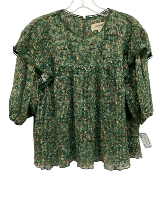 Porridge Size S Green & Multi Polyester Blend Lace Accordion Pleat Floral Top Green & Multi / S