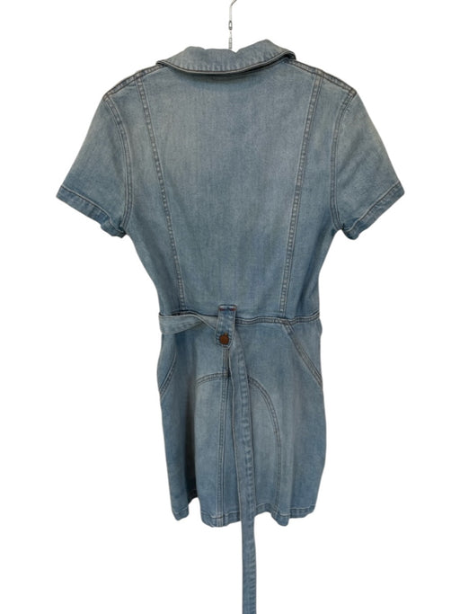 Alice + Olivia Size 4 Light Wash Cotton Blend Denim Zip Up Short Sleeve Dress Light Wash / 4