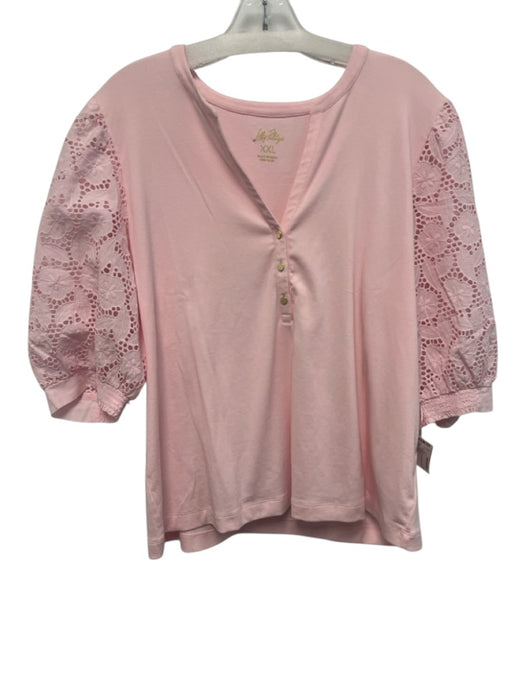 Lilly Pulitzer Size XXL Pink Cotton Eyelets Button Detail Top Pink / XXL