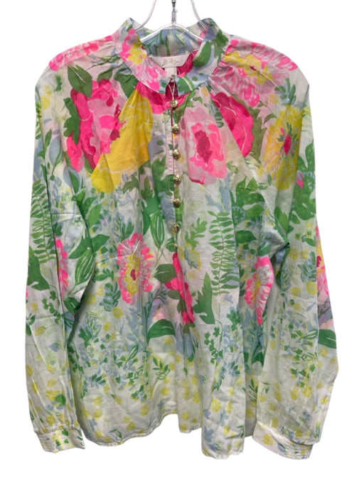 Lilly Pulitzer Size XL Pink, Green & Multi Print Cotton Blend Floral Top Pink, Green & Multi Print / XL