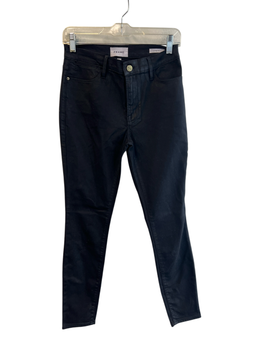 Frame Size 27 Black Cotton Blend 5 Pocket Skinny Mid Rise Zip Fly Jeans Black / 27