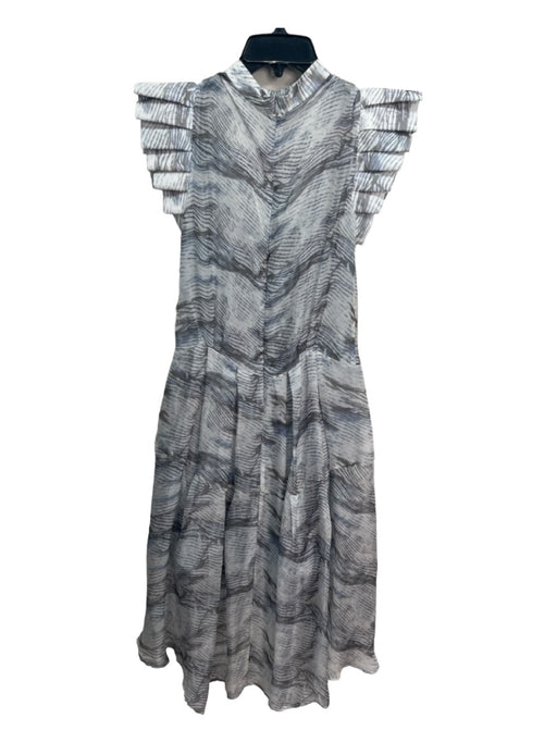 Katherine Kidd Size 4 Grey & Blue Silk Sheer Overlay All Over Print Dress Grey & Blue / 4