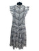 Katherine Kidd Size 4 Grey & Blue Silk Sheer Overlay All Over Print Dress Grey & Blue / 4