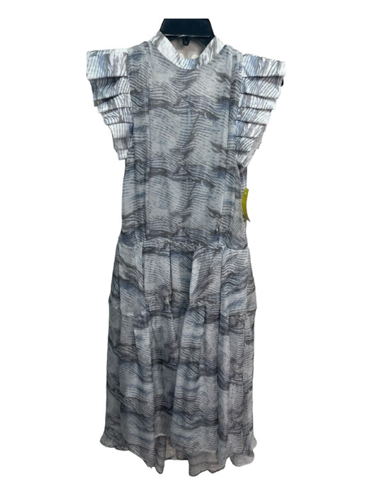 Katherine Kidd Size 4 Grey & Blue Silk Sheer Overlay All Over Print Dress Grey & Blue / 4