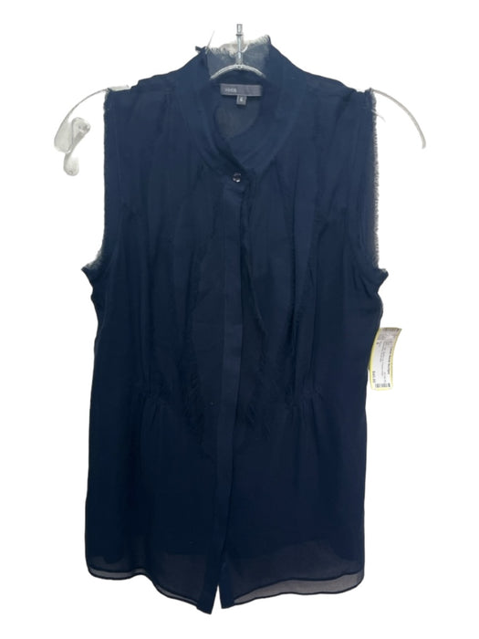 Vince Size 6 Navy Silk Button Up Frayed Detail Sleeveless Top Navy / 6